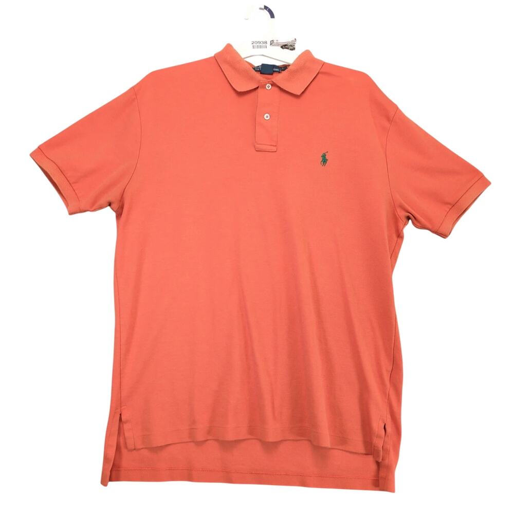 Vtg Polo by‎ Ralph Lauren Orange Polo Shirt Men's L Short Sleeve Green Pony Y2K